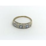 A 9ct Gold diamond and aquamarine ring, P.5, 2g.