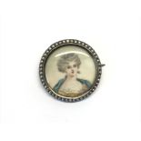 An antique silver and pearl miniature portrait bro