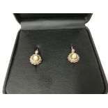 A pair of high ct gold seed pearl and diamond earrings.