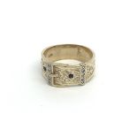 A gents 9ct gold diamond and sapphire buckle ring,