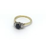 18ct yellow gold sapphire and diamond ring (N), 2.