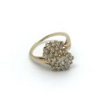 18ct yellow gold diamond cluster ring, approx 1ct