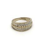 A 9carat gold ring set with two rows of diamond wi