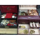 Two jewellery boxes containing costume jewellery,