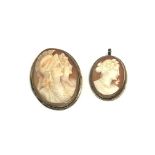 Two antique shell cameo brooches, the largest meas