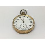 A gold plated open faced pocket watch.