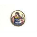 An antique gold mounted enamel on copper miniature