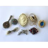 A collection of eight antique brooches including m