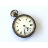An antique Omega steel pocket watch the face havin