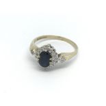 A9ct sapphire and diamond cluster ring (S), 2.7g.