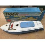 Sutcliffe toys, boxed, Tiger clockwork speed boat,