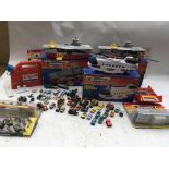 Micro machines, boxed items include a Police chopper and 2x Aircraft carrier, plus Exon oil can
