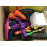 A box containing a collection of guns, cap firing, water pistols , space blasters etc