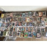 A box containing a collection of trading cards, in