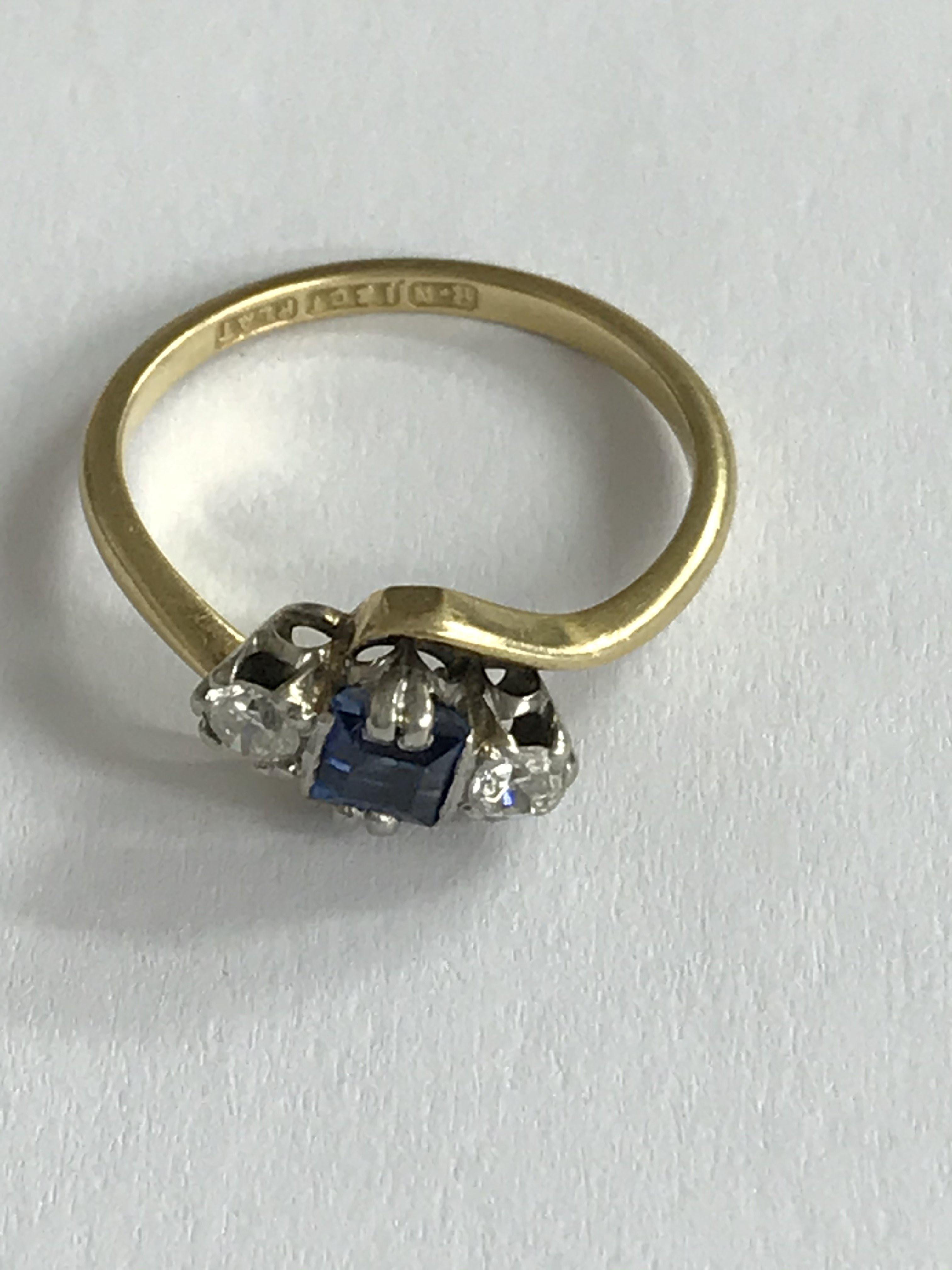 An 18ct gold and platinum square cut sapphire and - Image 2 of 2