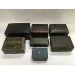 Seven antique jewellery boxes with fitted interior