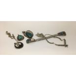 A group of vintage Mexican silver jewellery set wi