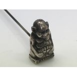 A rare Edwardian silver Billiken hatpin, Birmingha