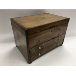 An inlaid sewing box with contents, approx 33.5cm