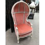A vintage painted walnut Louis XV style porters chair. Prov. estate of Sid James.