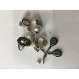 A bag of mixed silver and white metal jewellery inc a silver and opal ring.