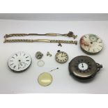 A silver half hunter pocket watch and watch parts,