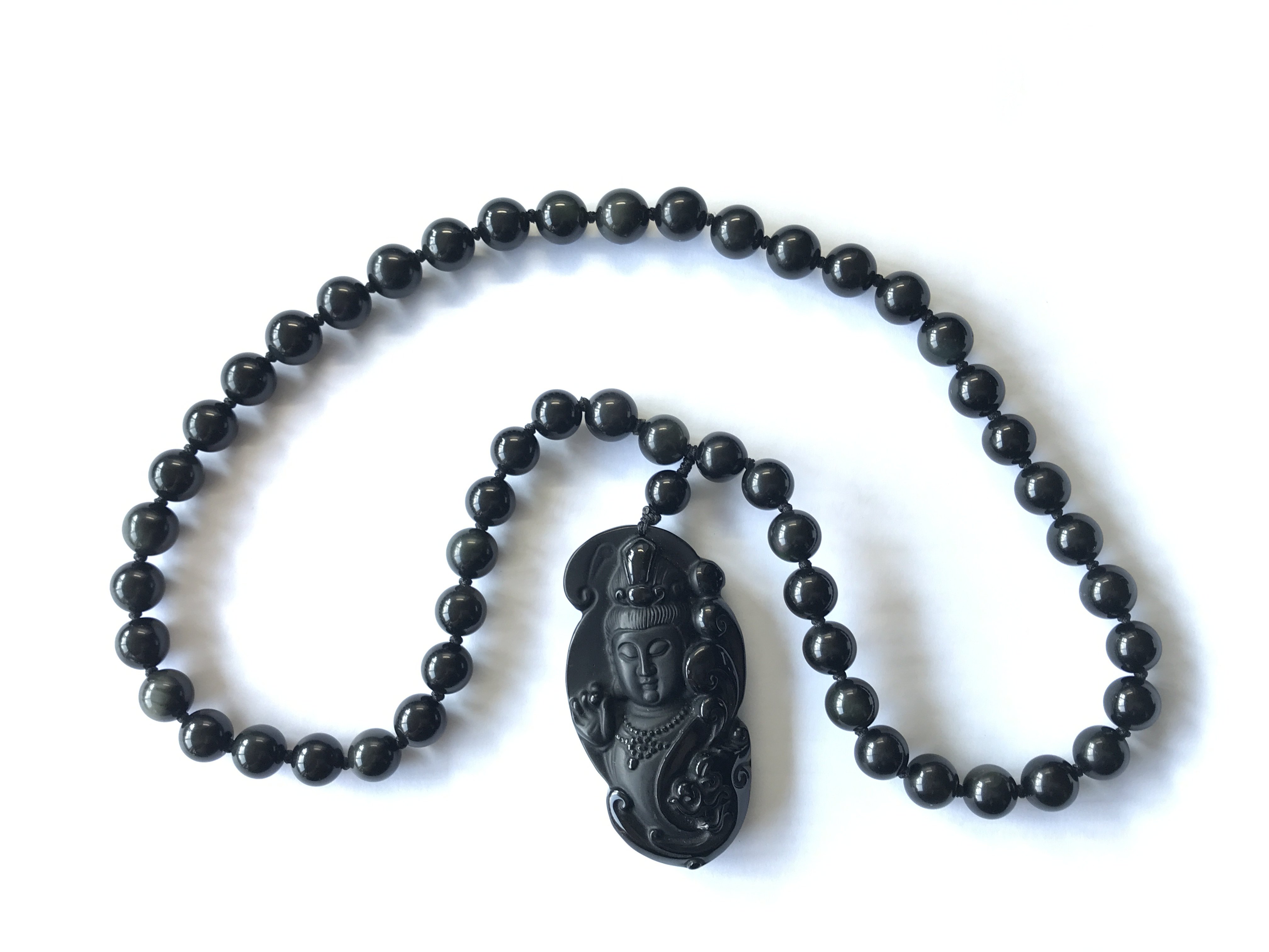 An Obsidian Quan Yin prayer necklace