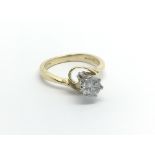 An 18carat gold ring set with a solitaire diamond approximately 0.50 of a carat. ring size J.