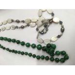 A large malachite bead necklace, and a Pia pearl a