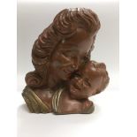 A plaster figural group of a mother and child, mar
