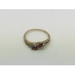 A 9ct gold ruby and diamond ring, approx 1.7g and approx size N.