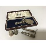 A Masonic silver medallion two silver thimbles a s