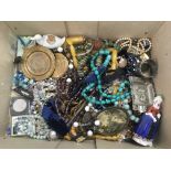 A box of various costume jewellery items and other