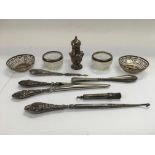 A bag of silver items including a pair of small di