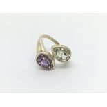 A 9carat gold ring set with amethyst and and a Per