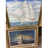 Two 1980s framed oils on board depicting sailing scenes - NO RESERVE