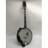 A Lorenzo five string banjo with hard carry case,