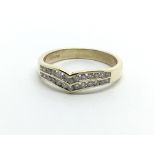 A 9ct gold wishbone ring set with two rows of diamonds, approx .31ct, approx 2.6g and approx size