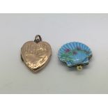 An antique gold heart shaped locket plus an enamel