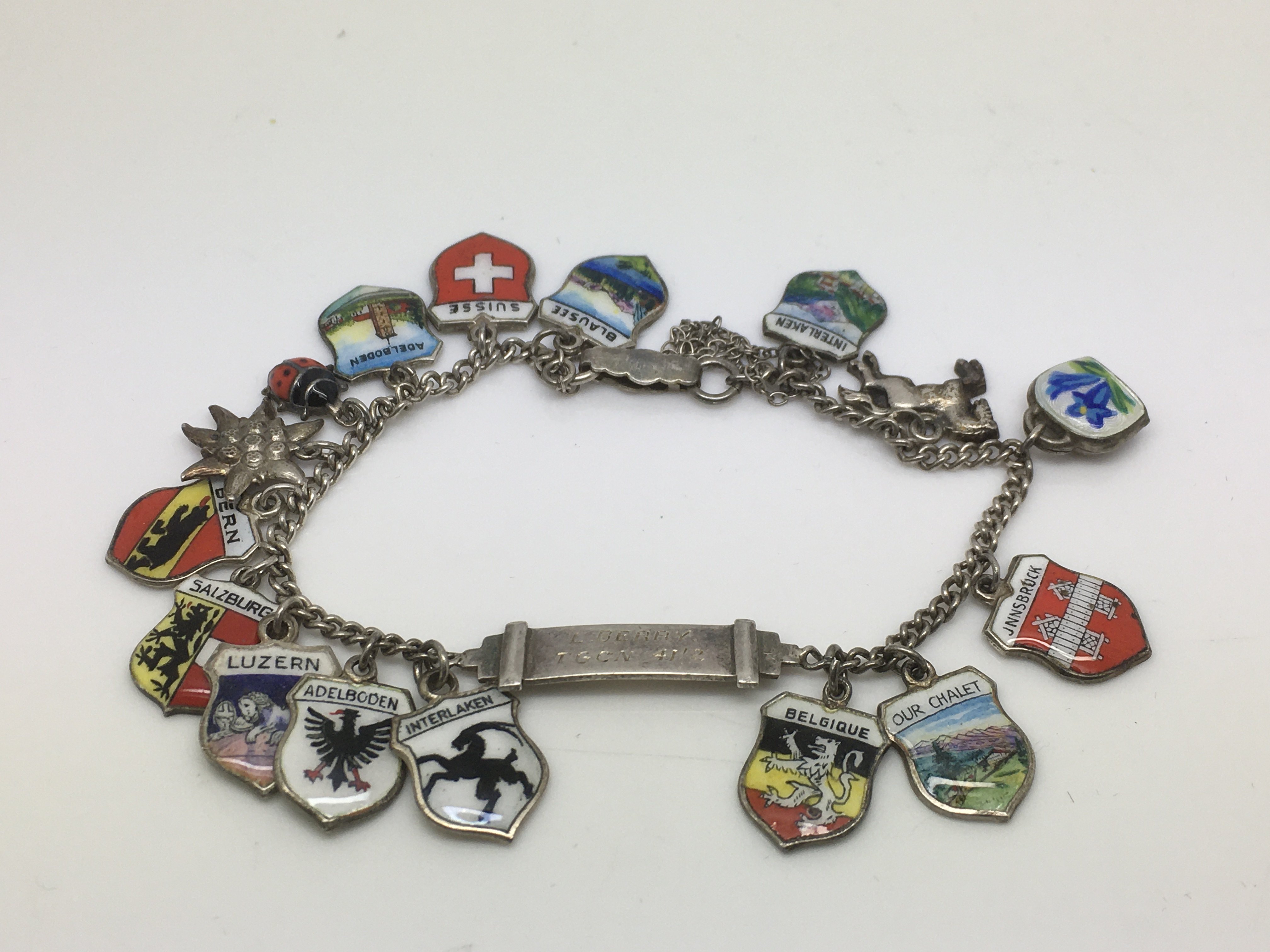 An enamelled silver charm bracelet