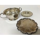 A silver bowl with scroll handles. Birmingham hall