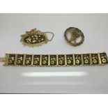 Three Toledo Damascene items comprising a bracelet