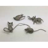 Four marcasite brooches of animals.