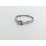 A 9ct white gold solitaire diamond ring set with a princess cut diamond, approx.15ct, approx 1.3g