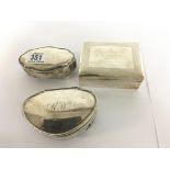 2 hallmarked silver trinket boxes and a small engi