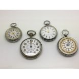 Four small pocket watches comprising three silver