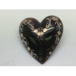 A Victorian tortoiseshell pique heart brooch.