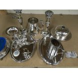 A box of silver plated ware various.