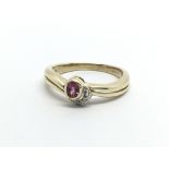 A 9ct gold ruby and diamond ring, approx 2.7g and approx size N-O.