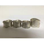 4 hallmarked silver napkin rings and a collection